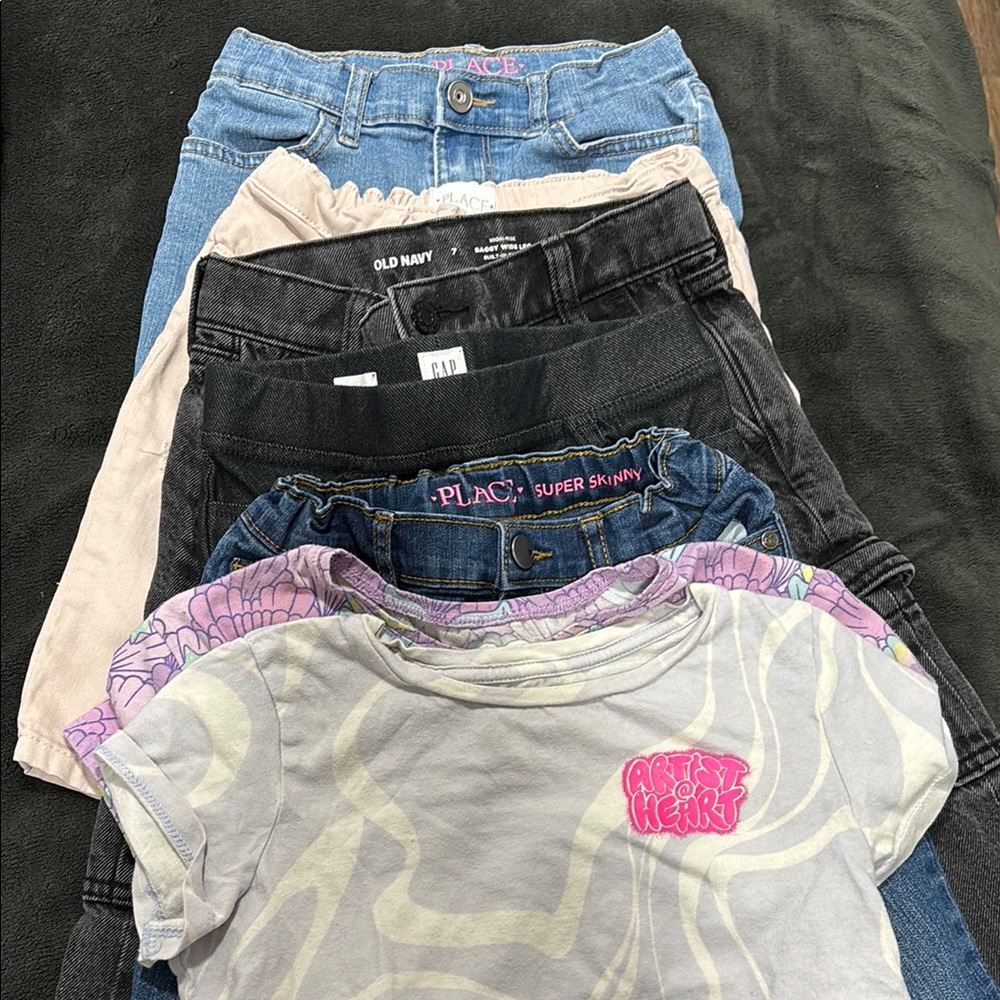 Girls Bundle Jeans Legging Shorts Top Size 6/7 Pre -Owned